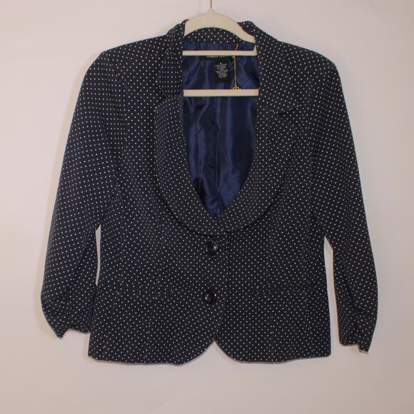 Mason Thomas Navy Blue Button Up Polka Dot Blazer With Shoulder Pads - Picture 1 of 4